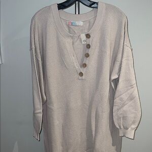 Beige Long Sleeve Sweater Dress